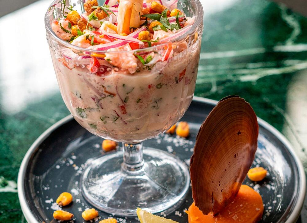 Mazcina salmon ceviche served in a coupe glass